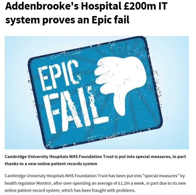 Addenbrookes Hospital £200M IT system proves Epic fail