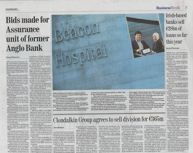 Irish Independent - Beacon Hospital in deal to use 'Claimsure' software